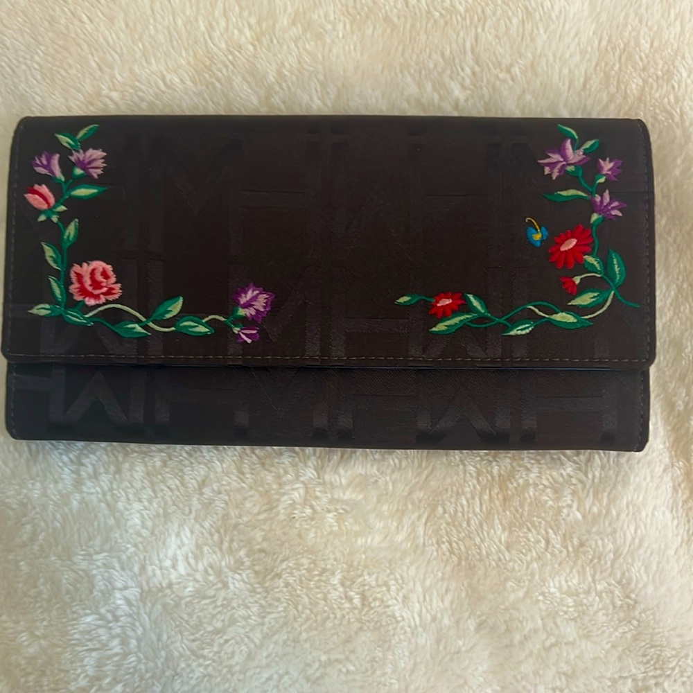 Hanae Mori Flower and Blue Leather Wallet